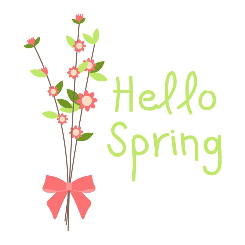 Hello Spring. Spring floral print. Flat vector illustration