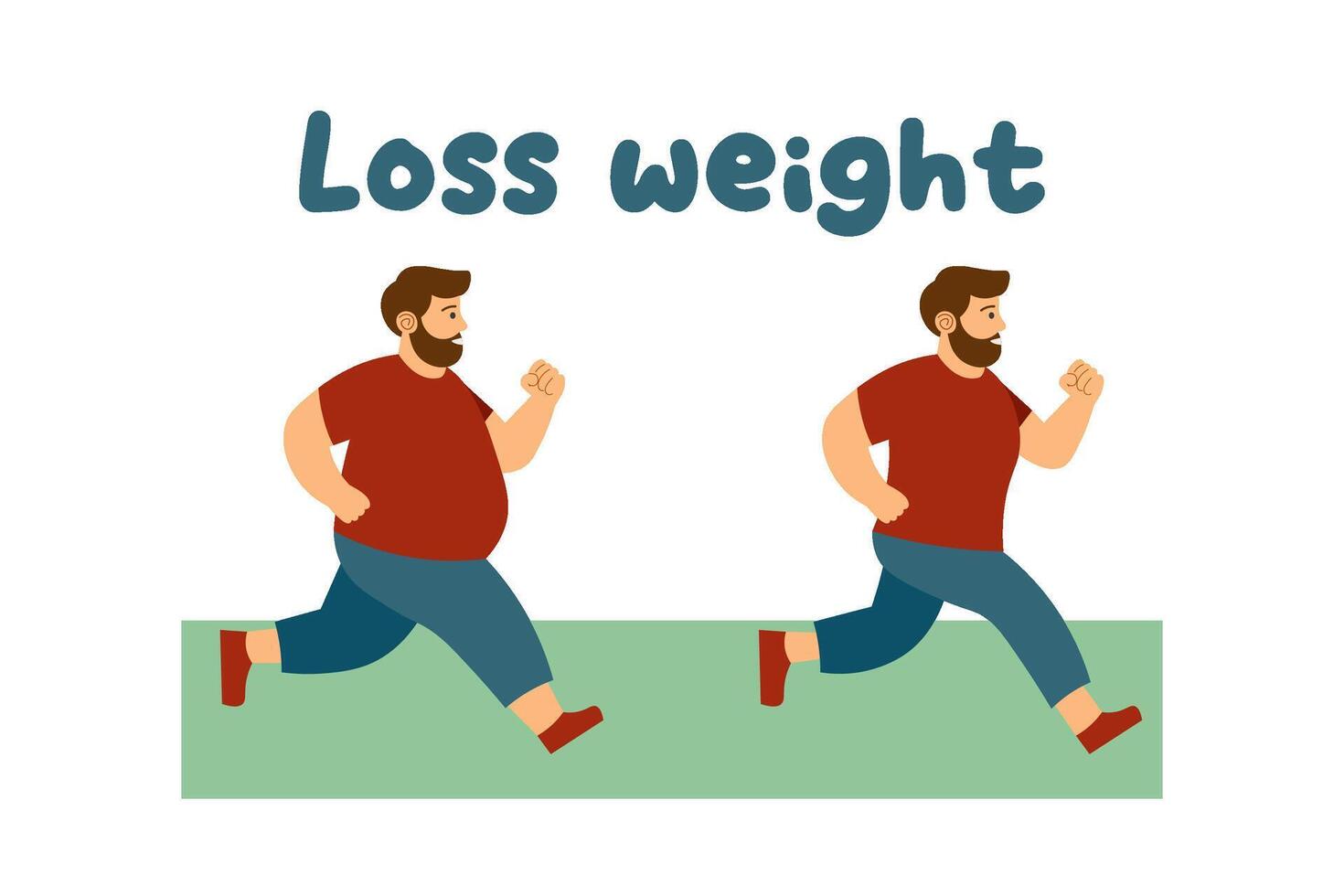 full man is jogging. weight loss. concept of health and take care. results before and after. vector