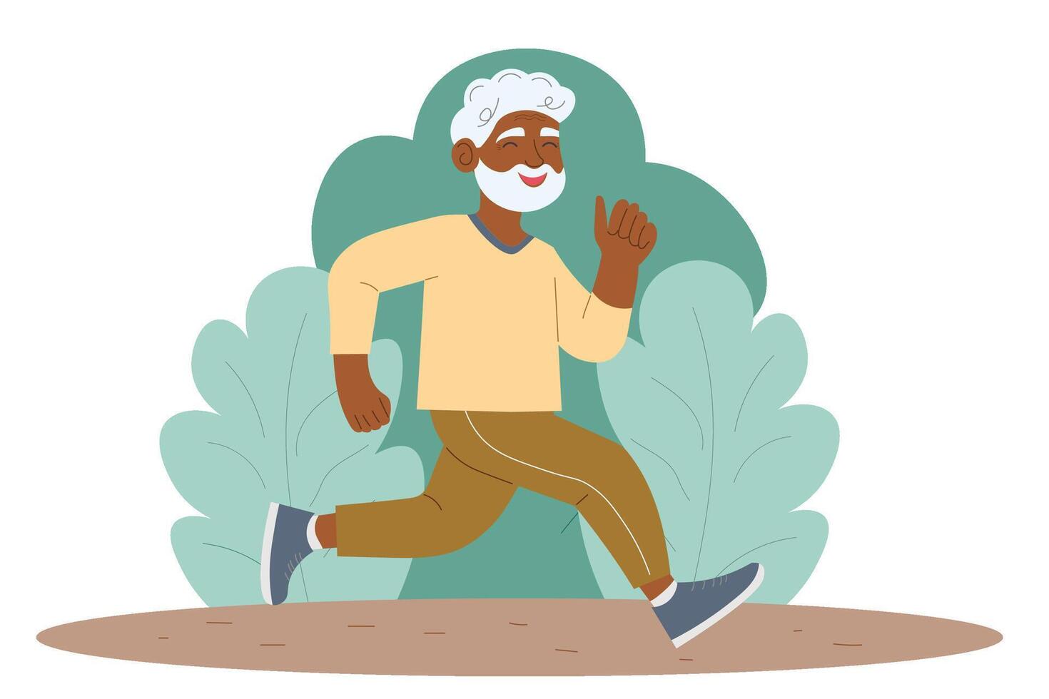 mayor hombre es corriendo en parque. sano estilo de vida. vector ilustración.