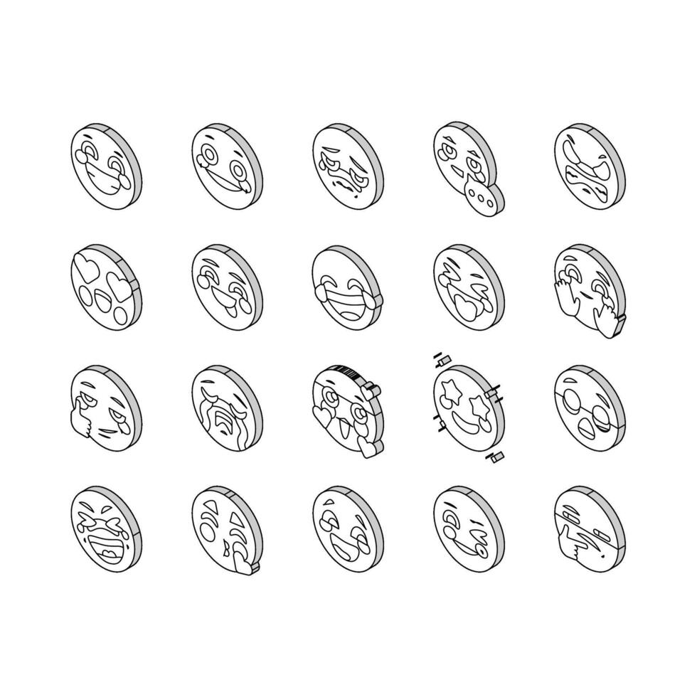 Emoji Emotional Funny Smile Face isometric icons set vector