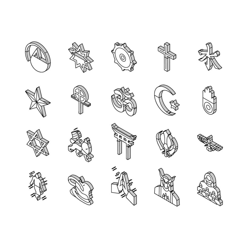 Religion, Prayer Cult And Atheism isometric icons set vector