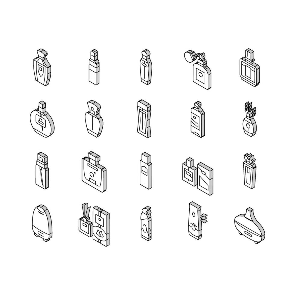 fragrance bottle perfume cosmetic isometric icons set vector