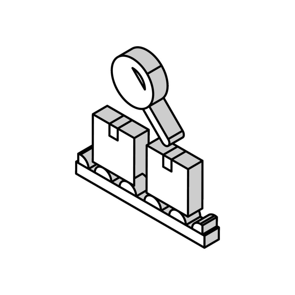 logistics conveyor and research boxes isometric icon vector illustration