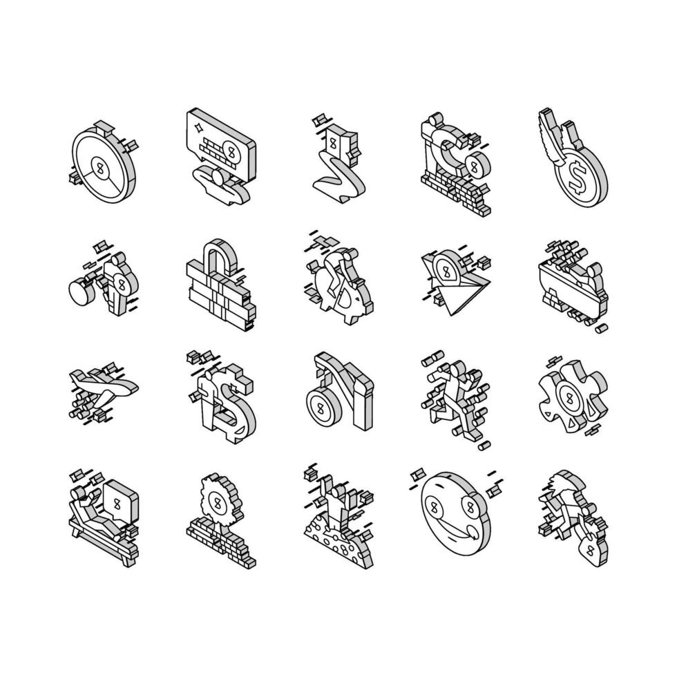 financial freedom money business isometric icons set vector