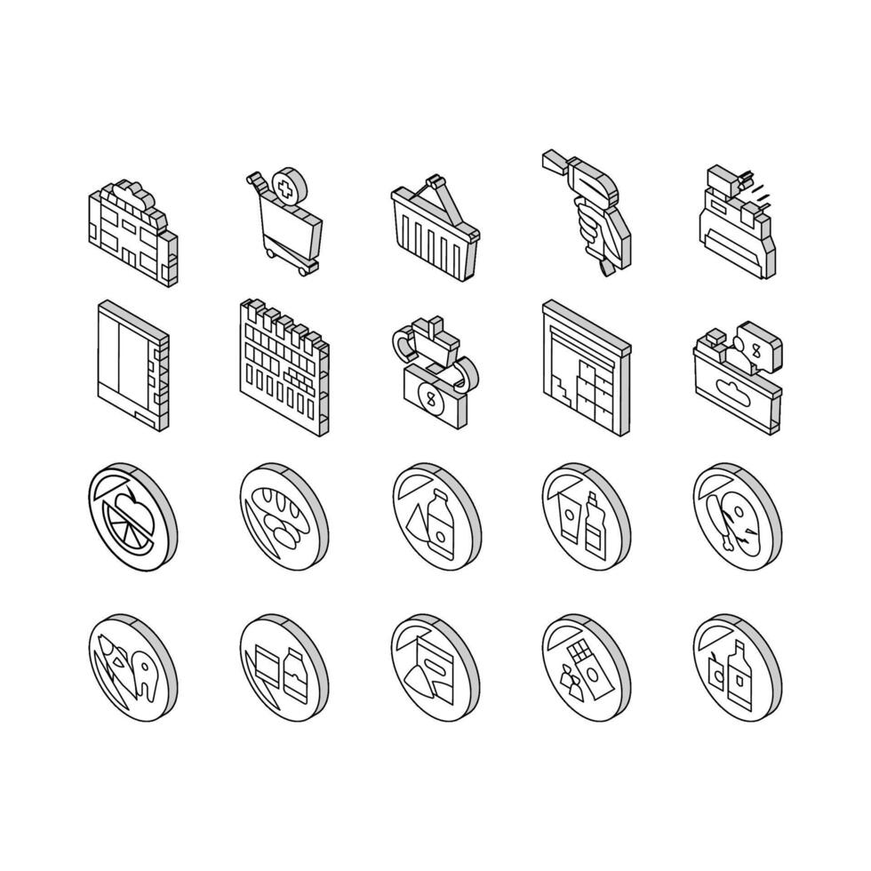 Supermarket Store Collection isometric icons set vector Illustrations