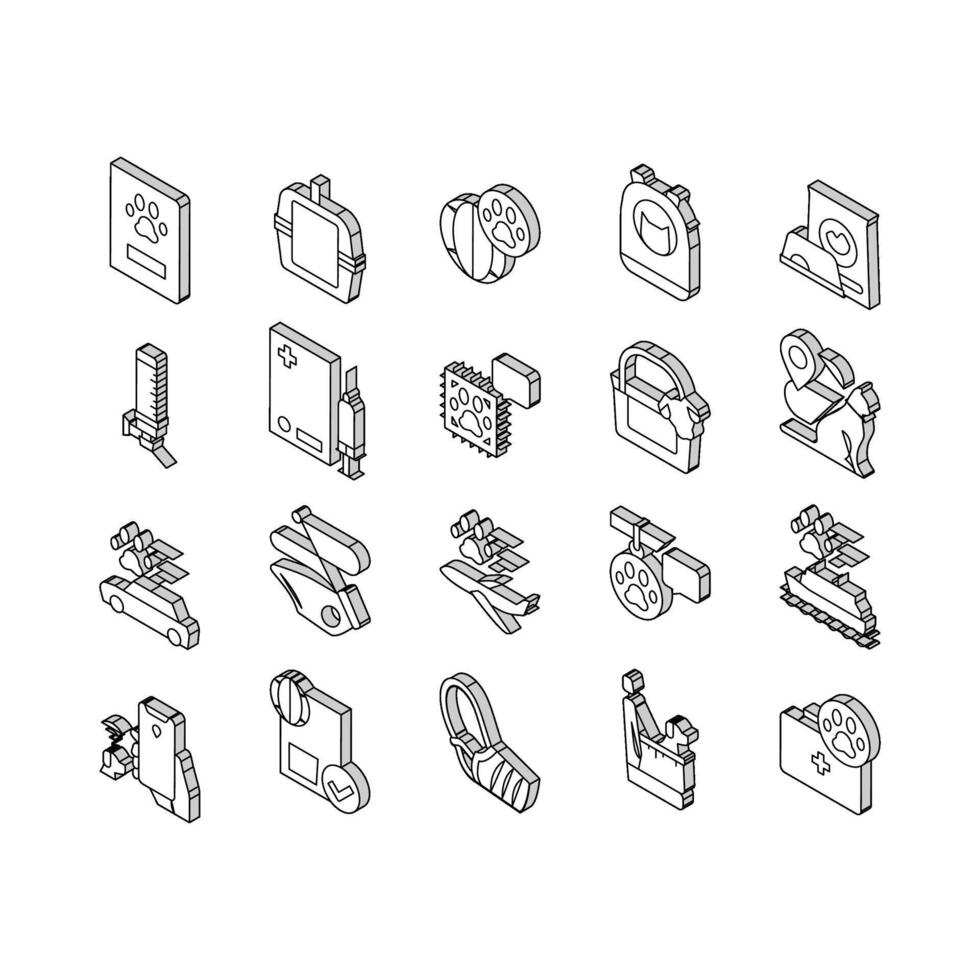 Pet Travel Equipment Collection isometric icons set vector