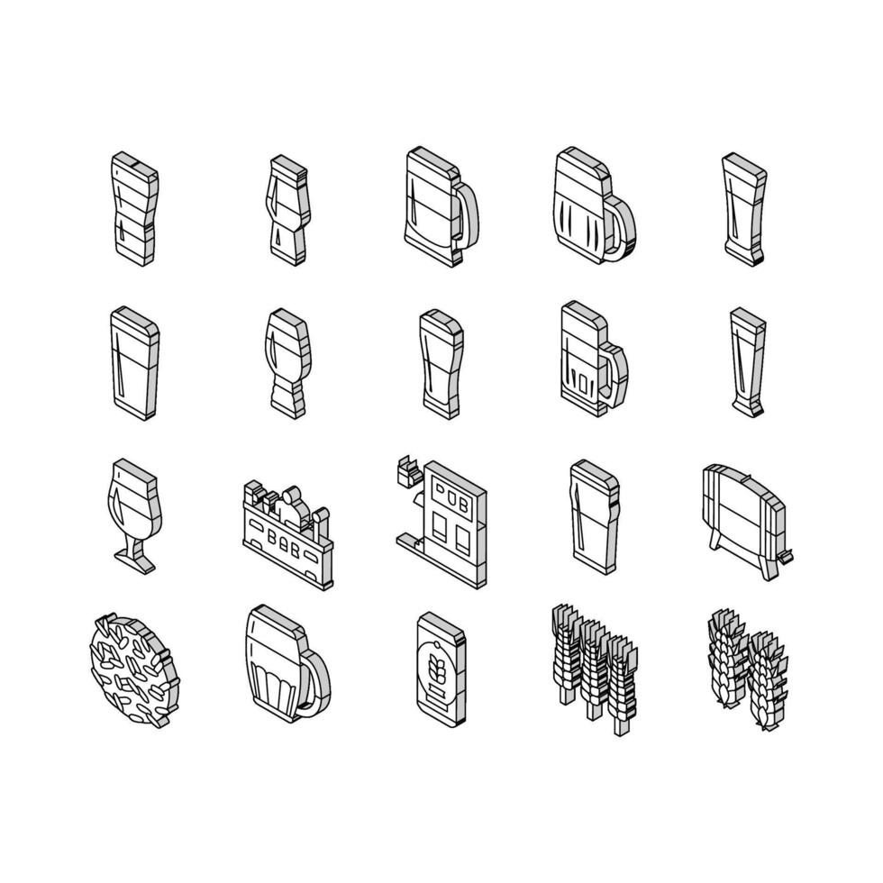 vaso cerveza jarra medio litro bar bebida isométrica íconos conjunto vector