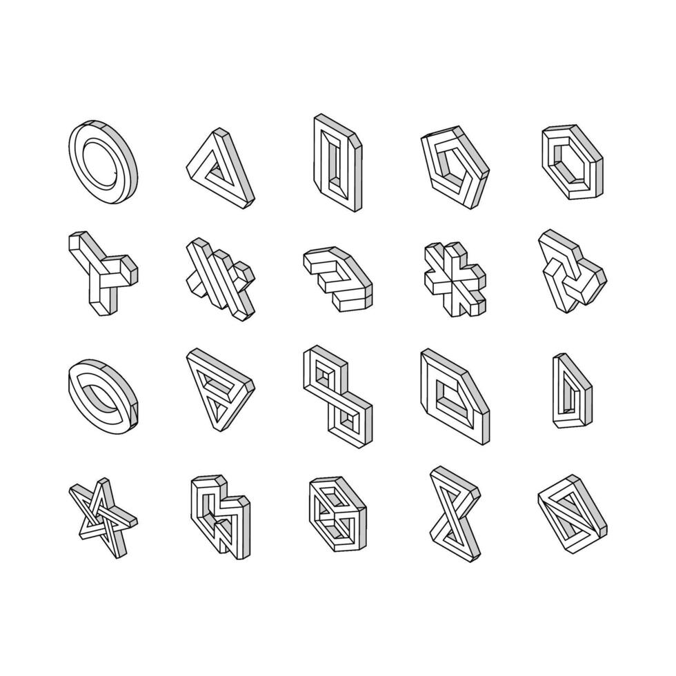 impossible geometric shape isometric icons set vector