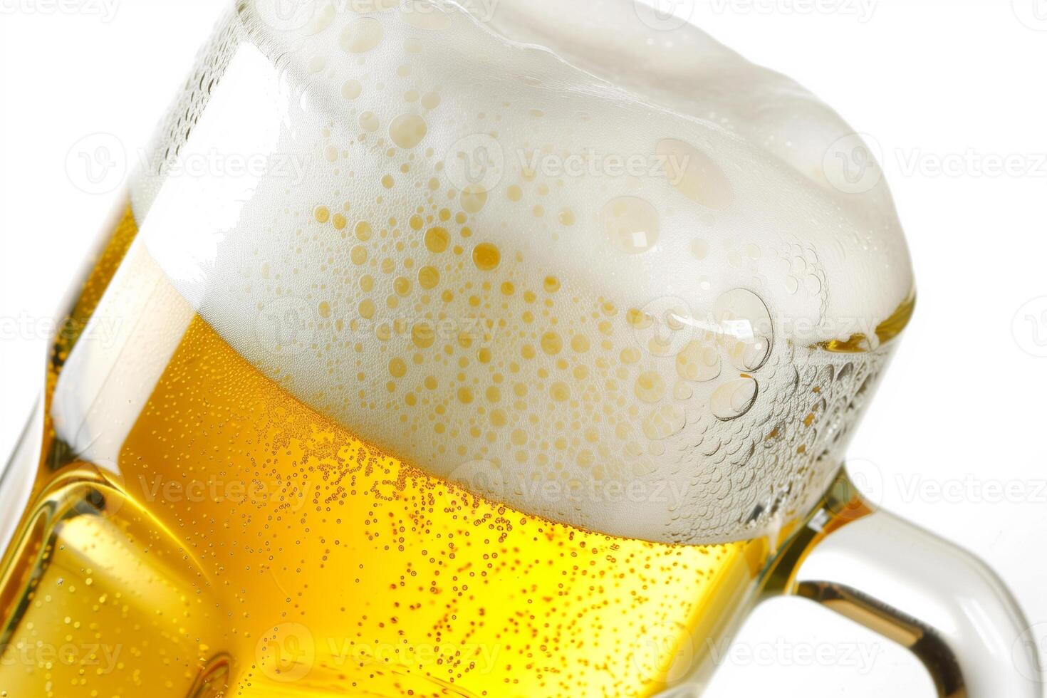 AI generated Close up of a solitary beer mug adorned with a bubble on its glass photo
