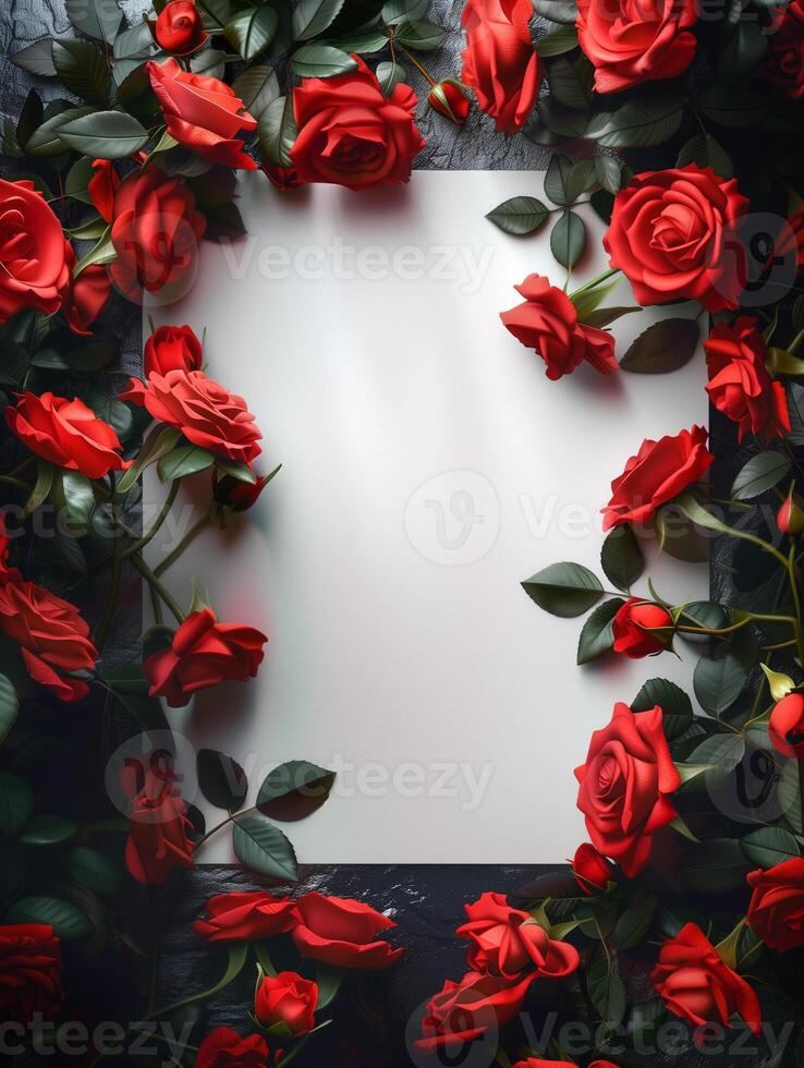 AI generated A frame of roses for Valentine's Day photo