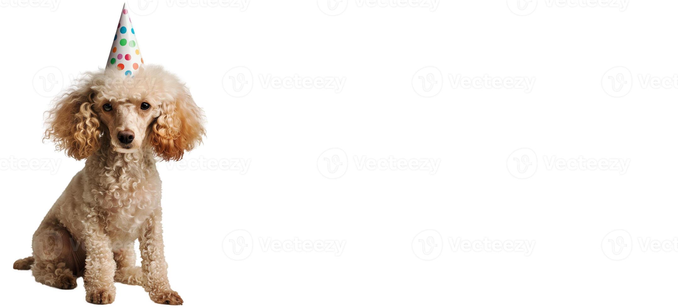 AI generated Cute Birthday Poodle on a white isolated Background photo