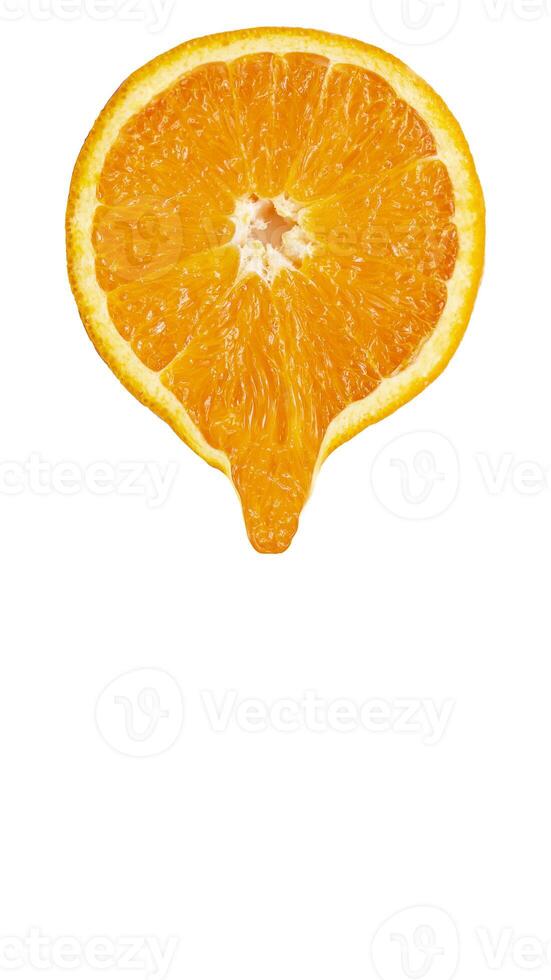 Vertical slice of orange with a drop photo