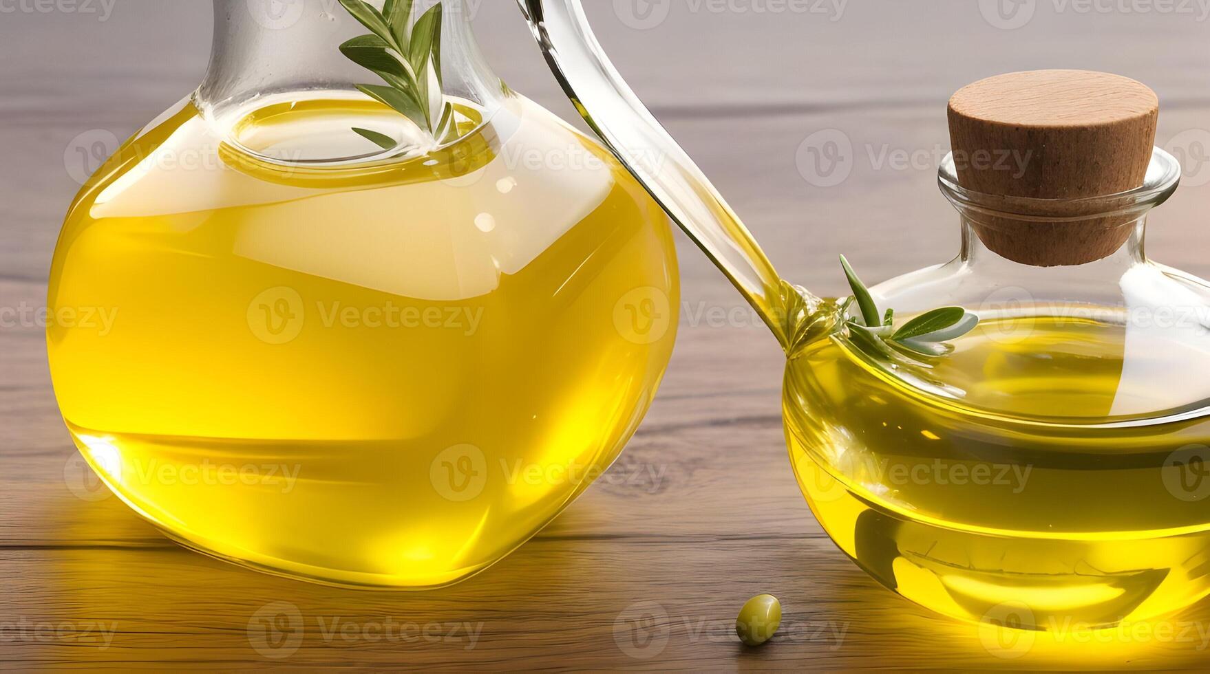 Golden Elixir Unveiled, A Culinary Work of Art with Glass Jug and Fragrant Olive Oil Bottle photo