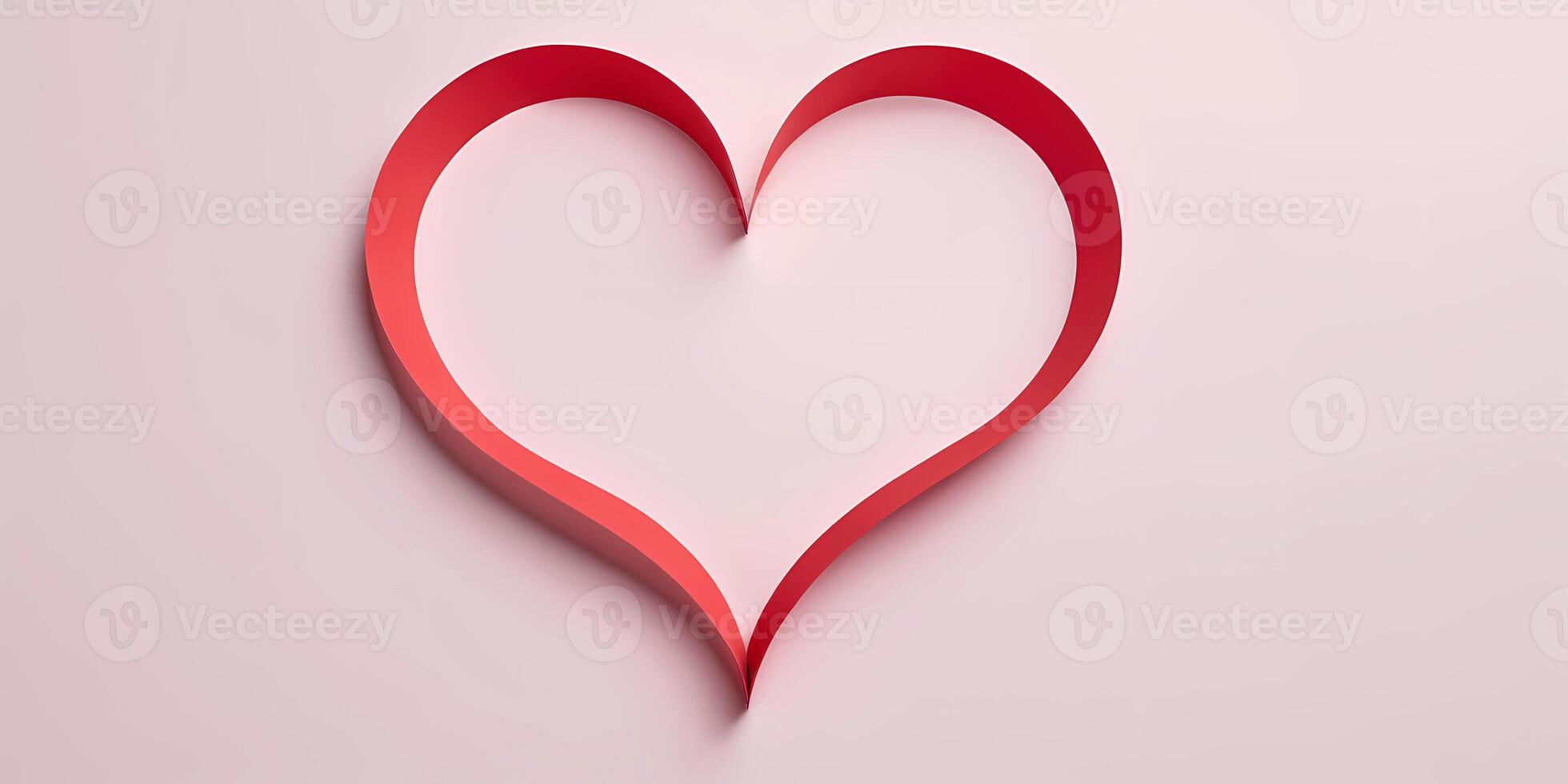 AI generated Heart-shaped continuous line with a realistic paper heart on white background for Valentine's Day, women and graphic design for Mother's Day invitation Generative AI photo