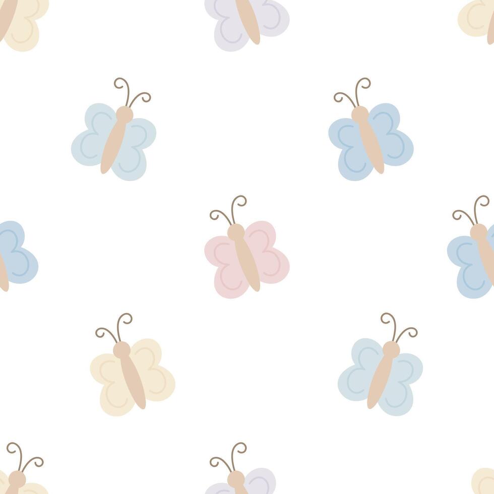 Seamless pattern with cute pastel colored butterflies. Flat vector background. Creative texture for fabric, wrapping, textile, wallpaper, apparel.
