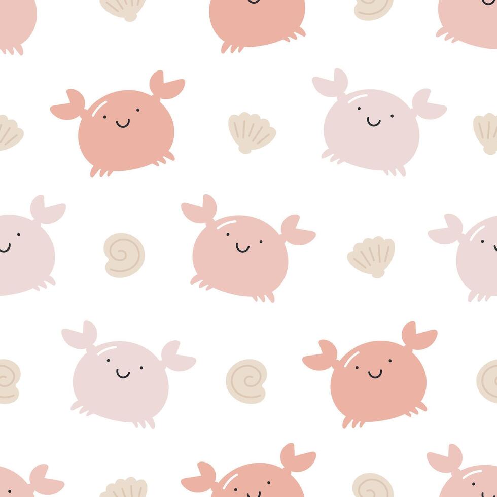 Seamless pattern with cute crab. Sea character. For for kids design, fabric, wrapping, cards, textile, wallpaper, apparel. Isolated vector cartoon illustration in flat style on white background.