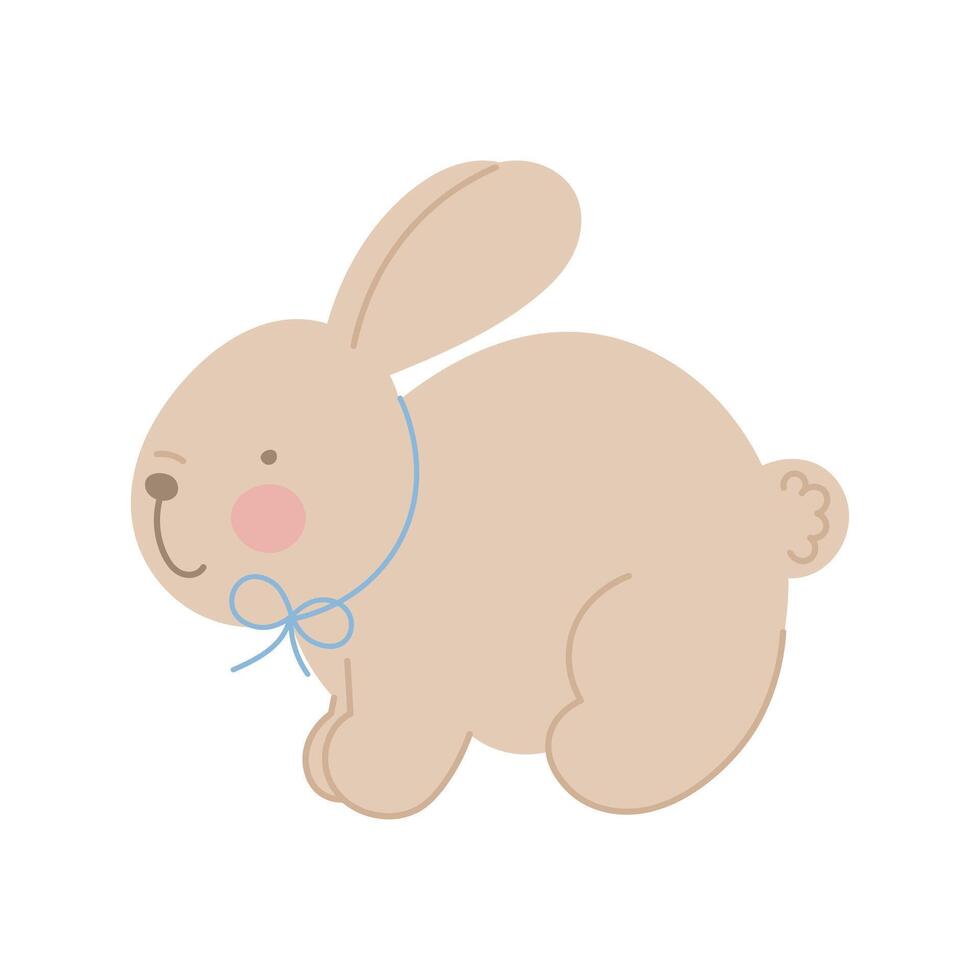 Cute brown bunny. Flat cartoon vector illustration isolated on white background. For card, posters, banners, printing on the pack, printing on clothes, fabric, wallpaper, textile or dishes.