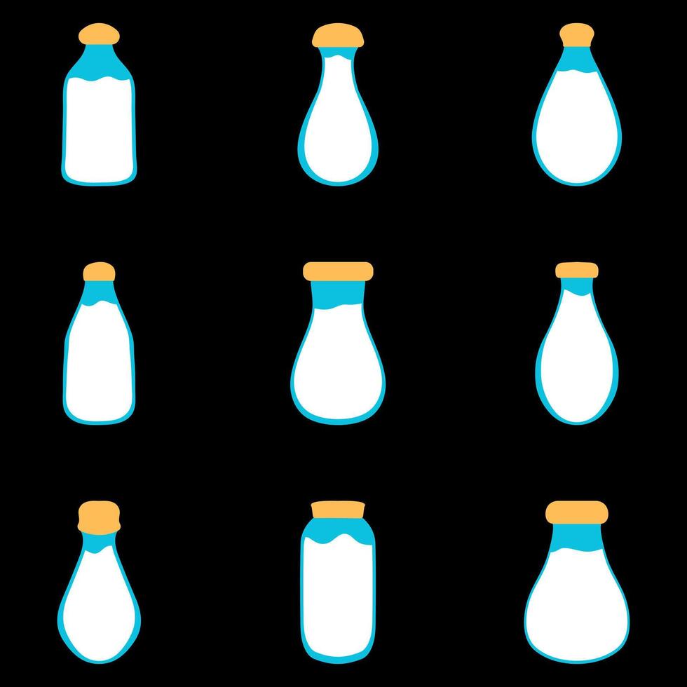 Milk in bottle icon set. Healthy drink product vector