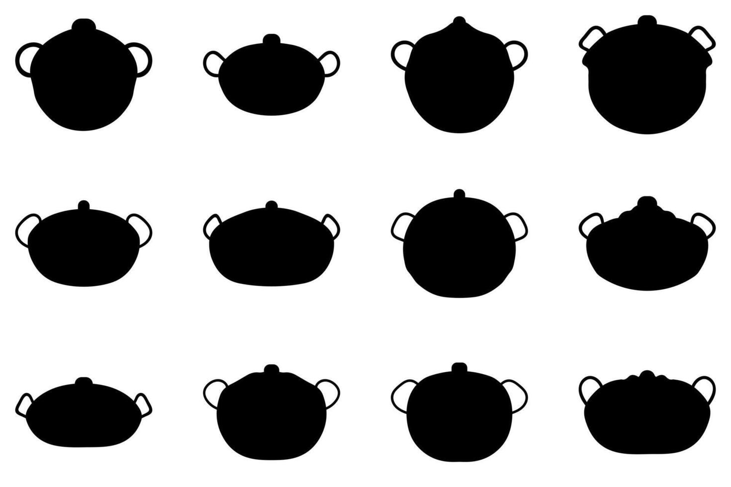 Boiling pot silhouette icon set. Cooking ware flat design vector