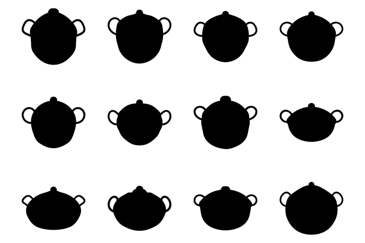 Boiling pot silhouette icon set. Cooking ware flat design vector