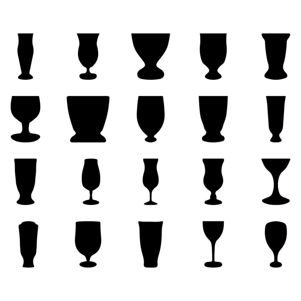 Party glass silhouette icon set. Drink vector