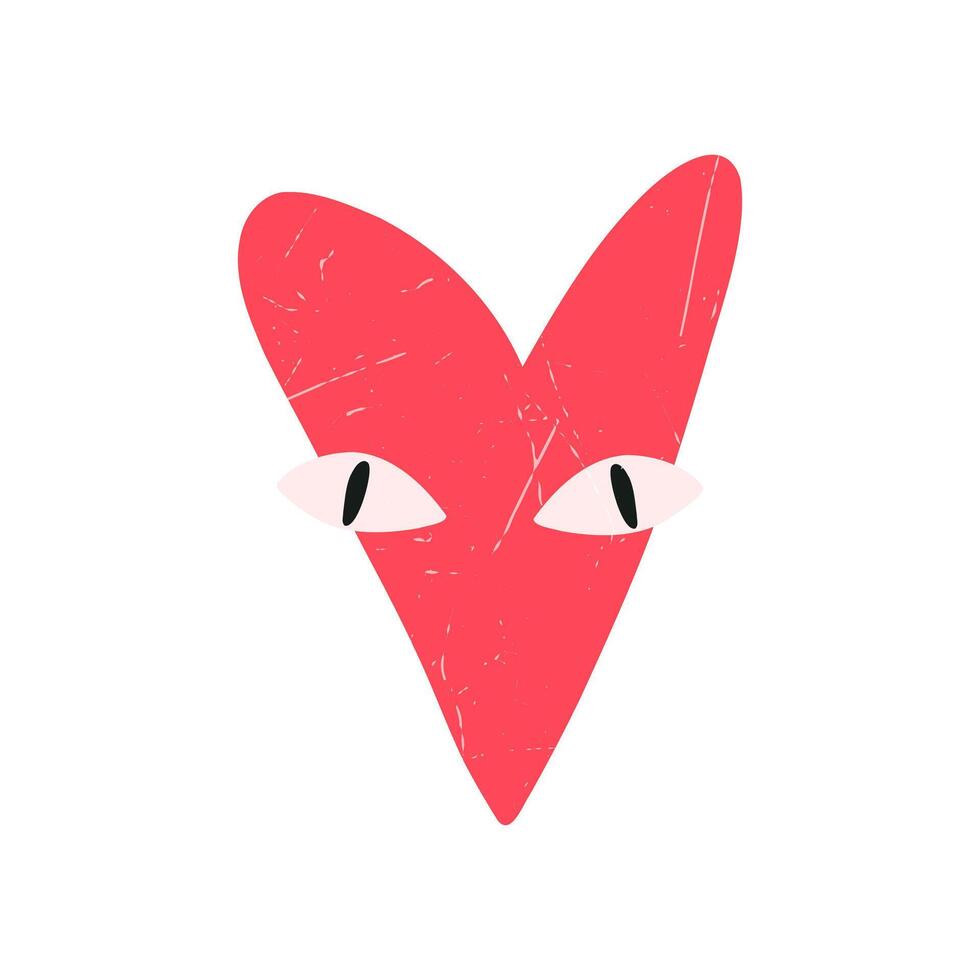 linda mano dibujado corazón con ojos, dibujos animados plano vector ilustración aislado en blanco antecedentes. peculiar y gracioso símbolo de amor y san valentin día.