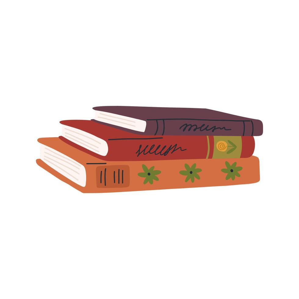 Pile of books, flat vector illustration isolated on white background. Hand drawn books. Concepts of reading and education.