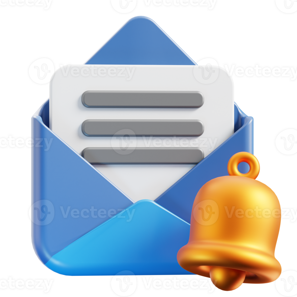 3D Email notification icon on transparent background png