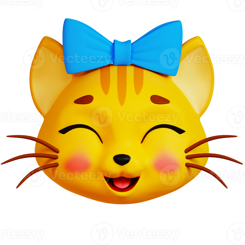 3D Happy Cat with Ribbon icon on transparent background png