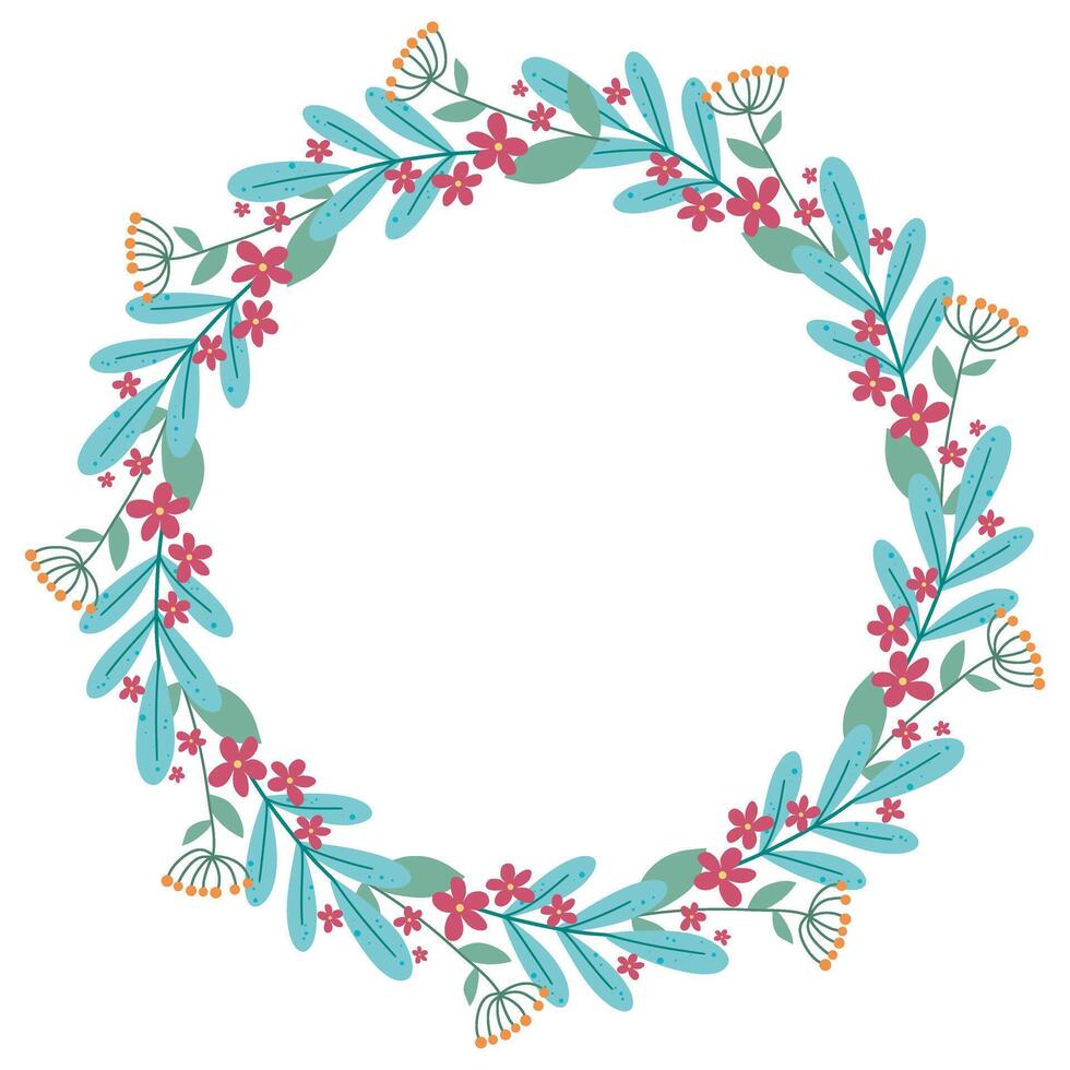 Wreath of flowers and herbs vector graphics