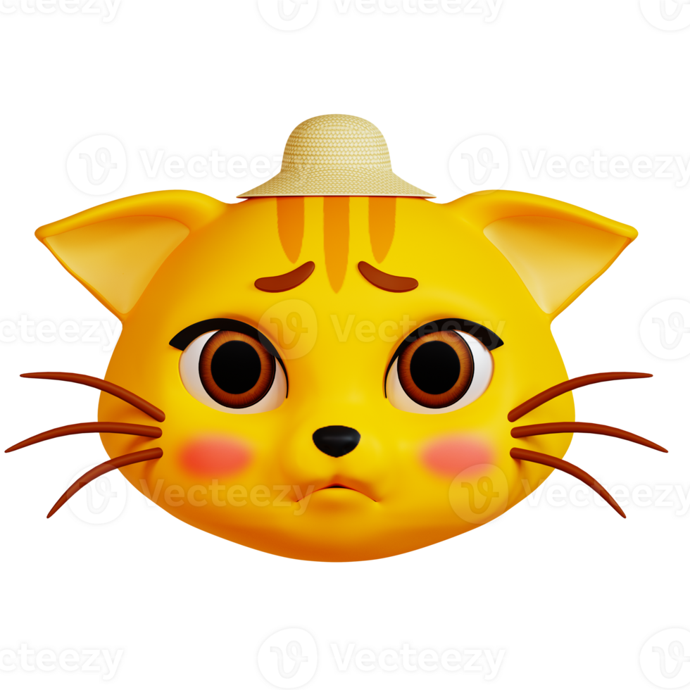 3D Sad Cat with Pamela Hat icon on transparent background png