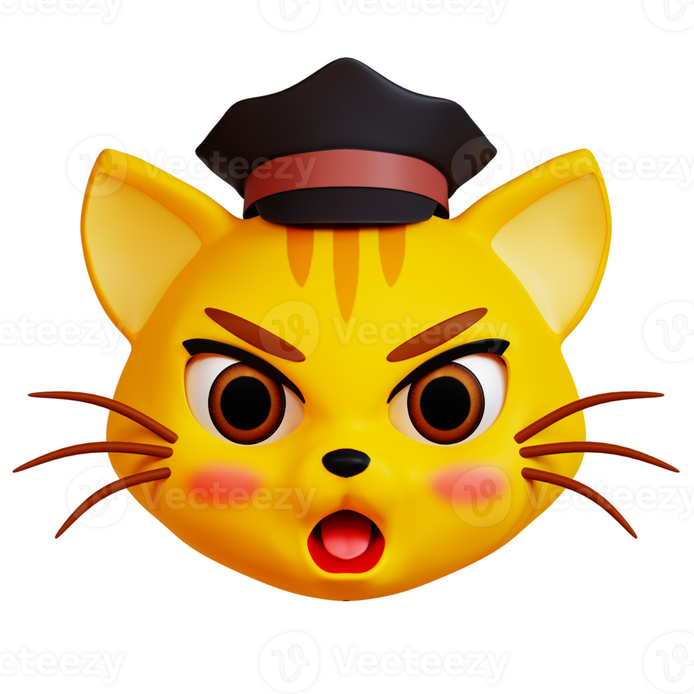 3D Angry Cat with Black Hat icon on transparent background png