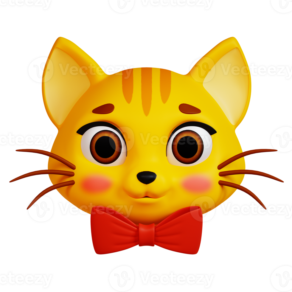 3D Cat with Bowtie icon on transparent background png