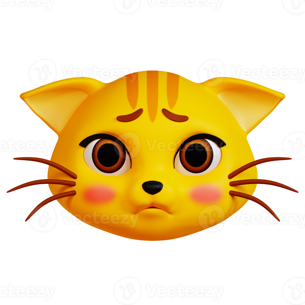 3D Sad Cat icon on transparent background png