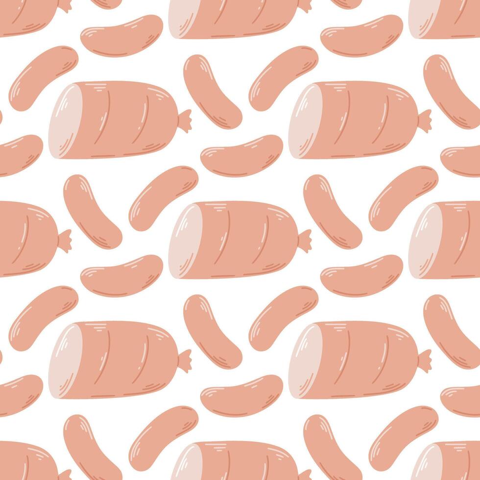 Hand drawn sausages and ham seamless pattern vector