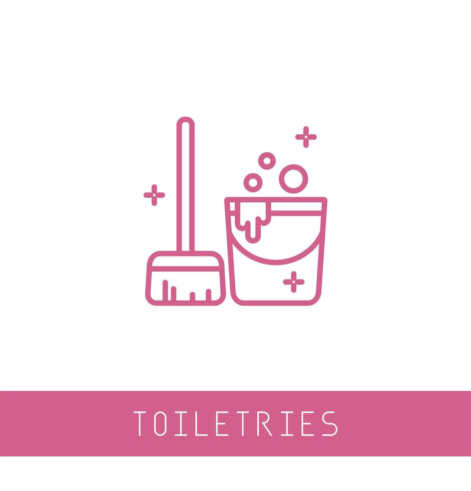 Cleaning, mop icon. floor cleaning objects pink and white outline. Mop icon. Simple illustration of mop vector icon for web design isolated on white background.