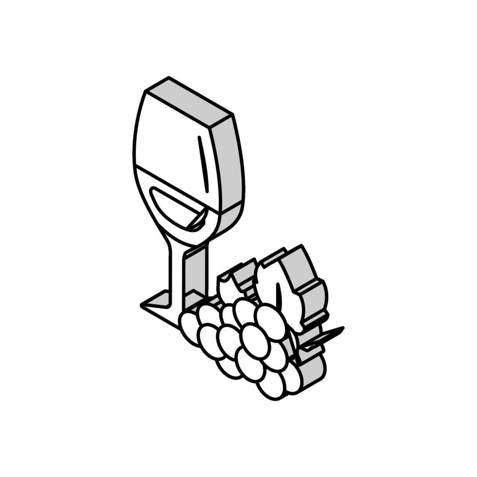 vaso vino rojo uvas isométrica icono vector ilustración