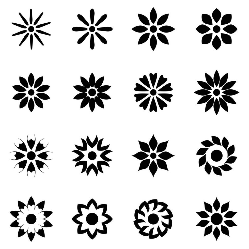 Flat design flower icon set. Different monochrome floral symbols vector