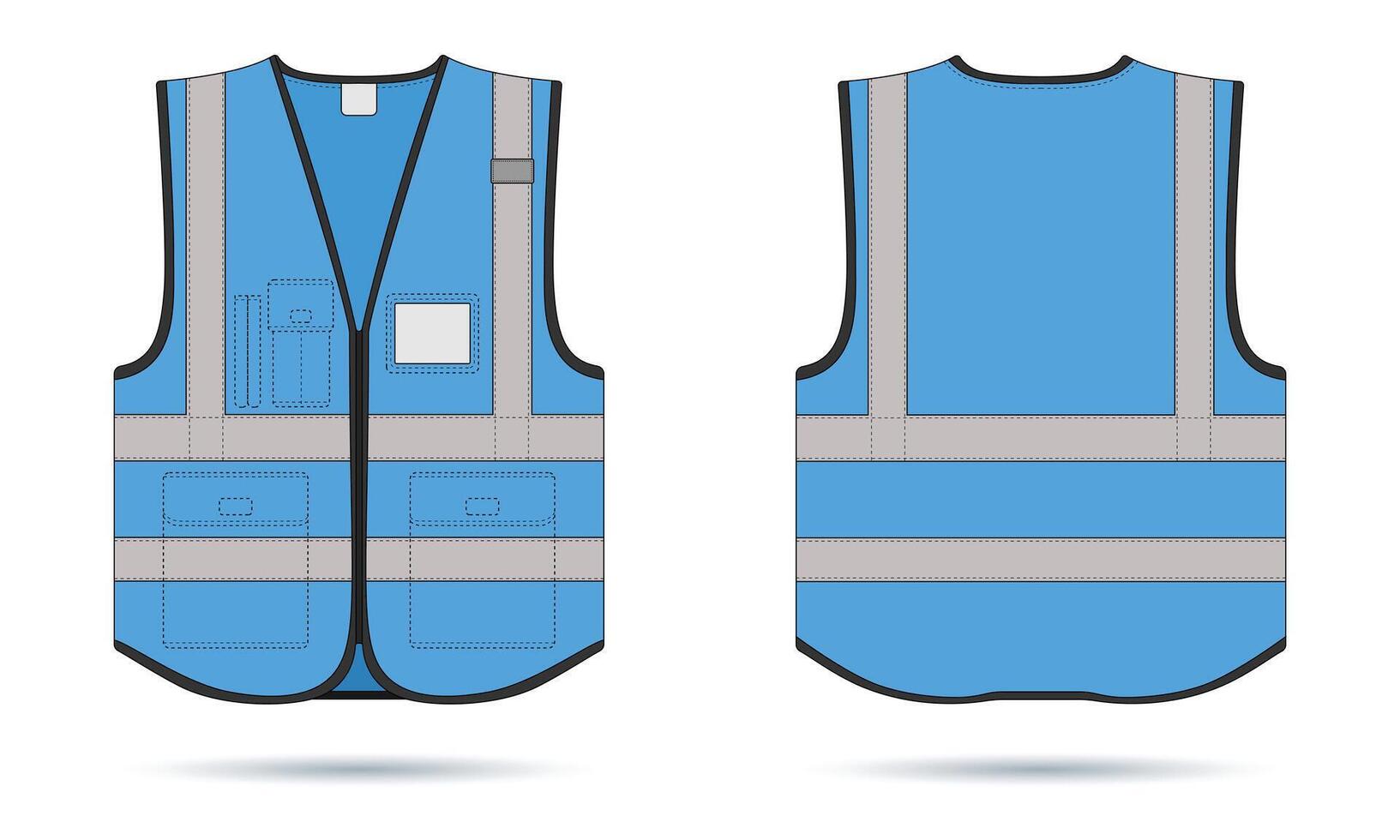 Blue safety vest mockup front and back view vector