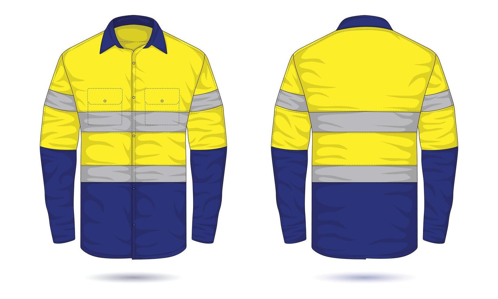 Two-color workwear mockup front and back view. Workwear uniform template vector