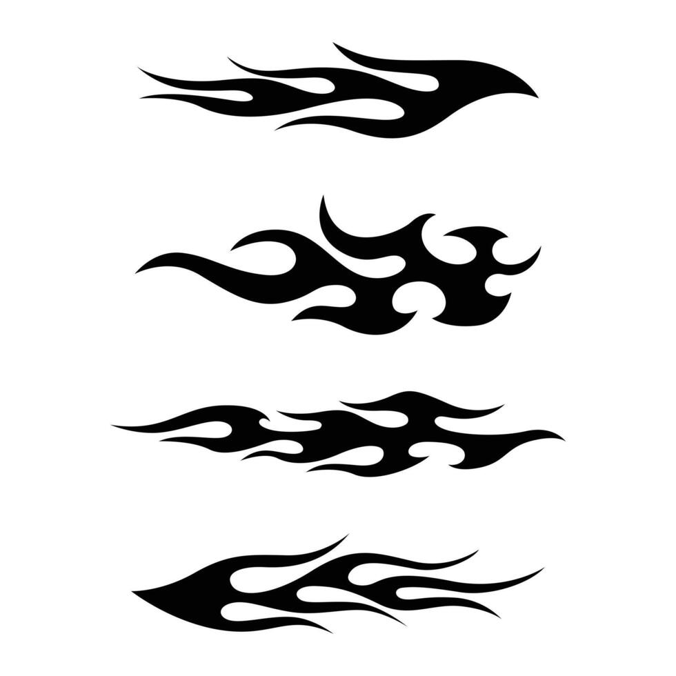 Collection of burning flame striped vehicle wrap stickers. Tribal fire tattoos vector