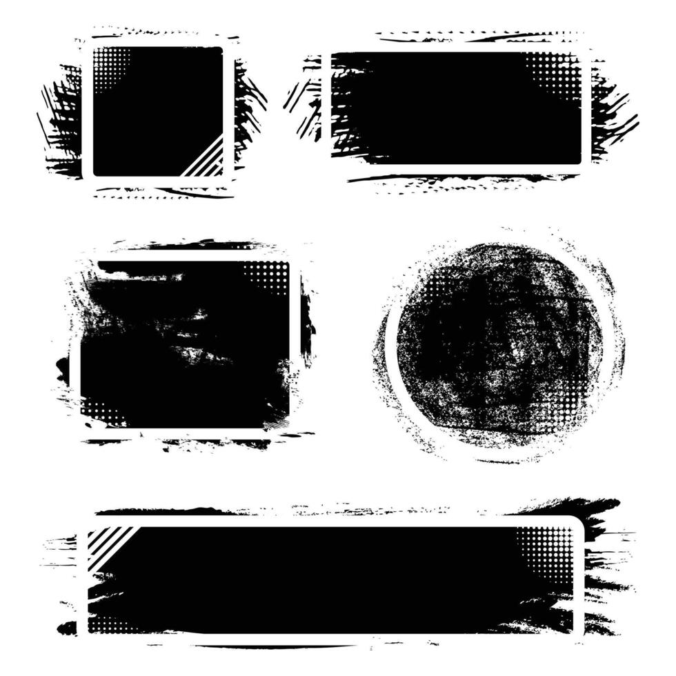 Collection of grunge brush stroke borders different shapes. Brush strokes frame black grunge vector