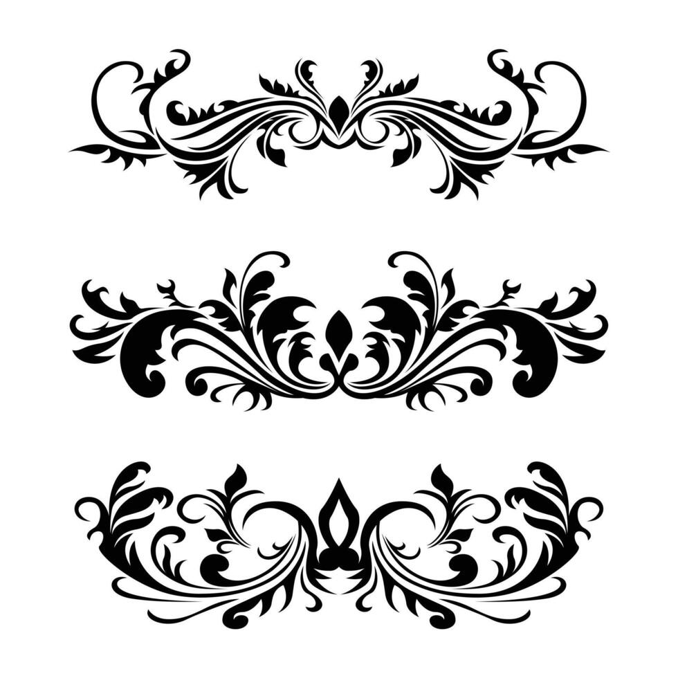 Collection of vintage floral borders. Vintage floral decoration ornament vector