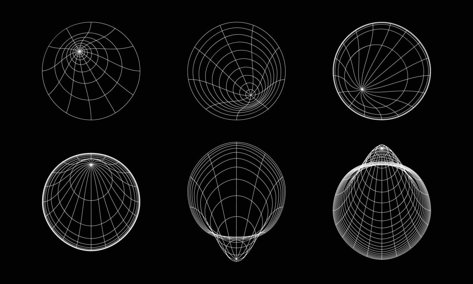 Collection of abstract geometric wireframe elements of different shapes vector