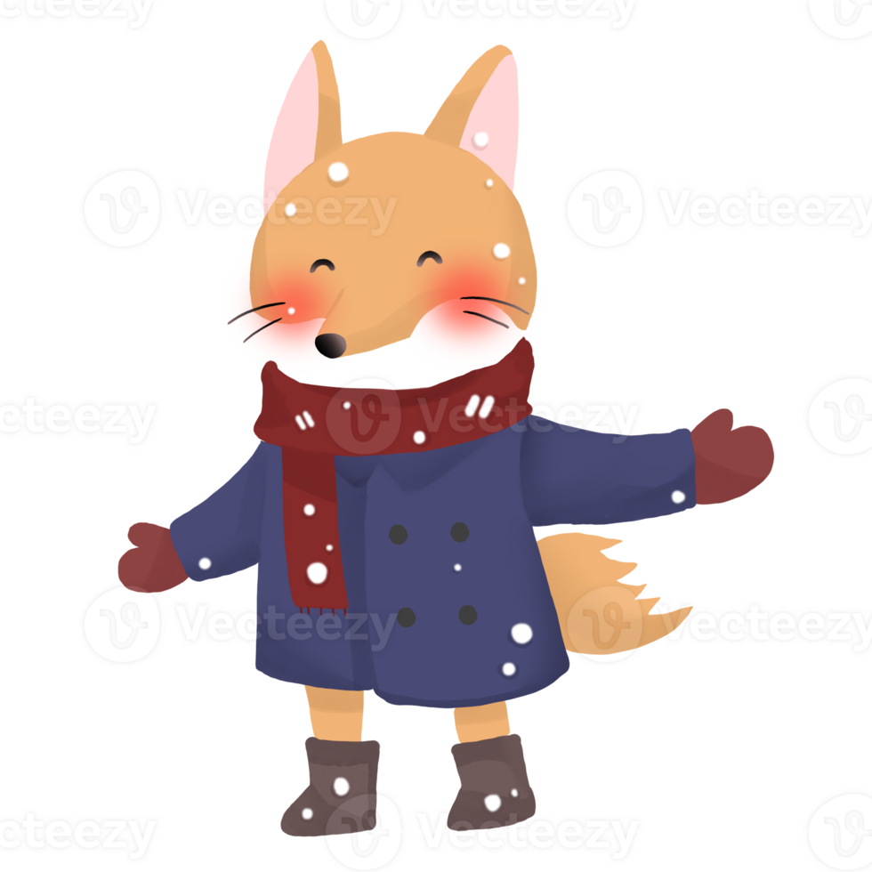cartoon fox in winter clothes, png, hd, transparent png
