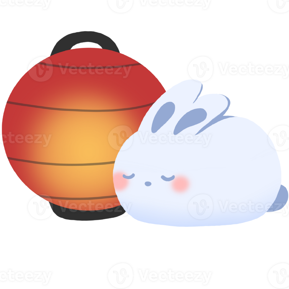 a white rabbit and a red lantern png