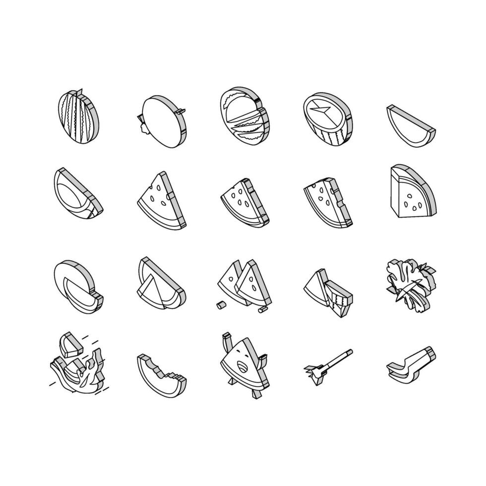 watermelon summer fruit slice isometric icons set vector