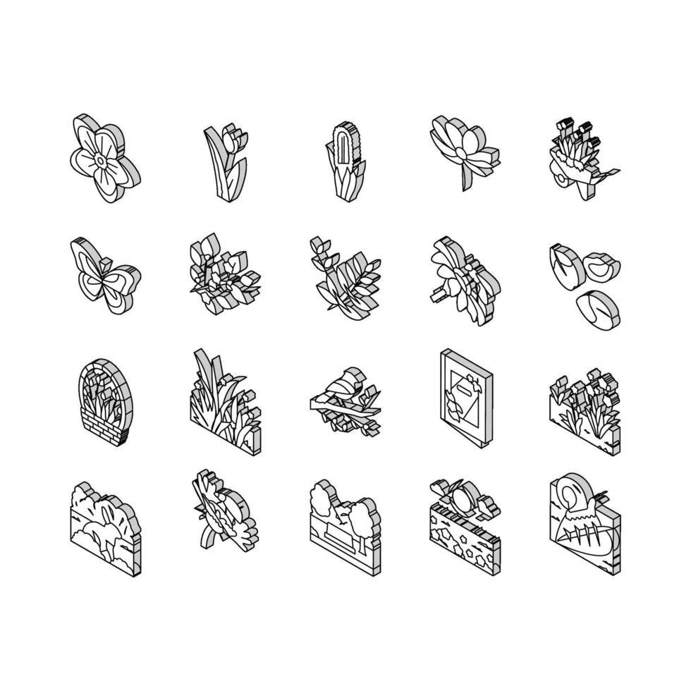 spring season flower nature isometric icons set vector