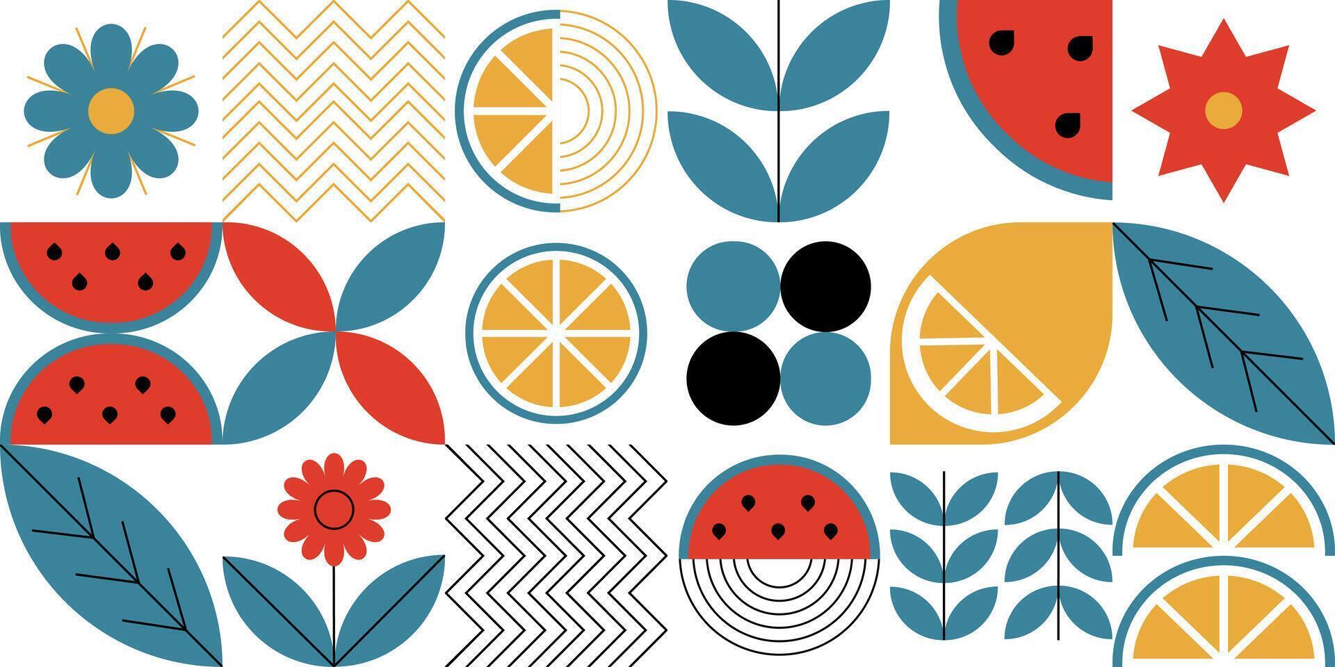 Geometric summer background with simple shapes and figures forming. vector