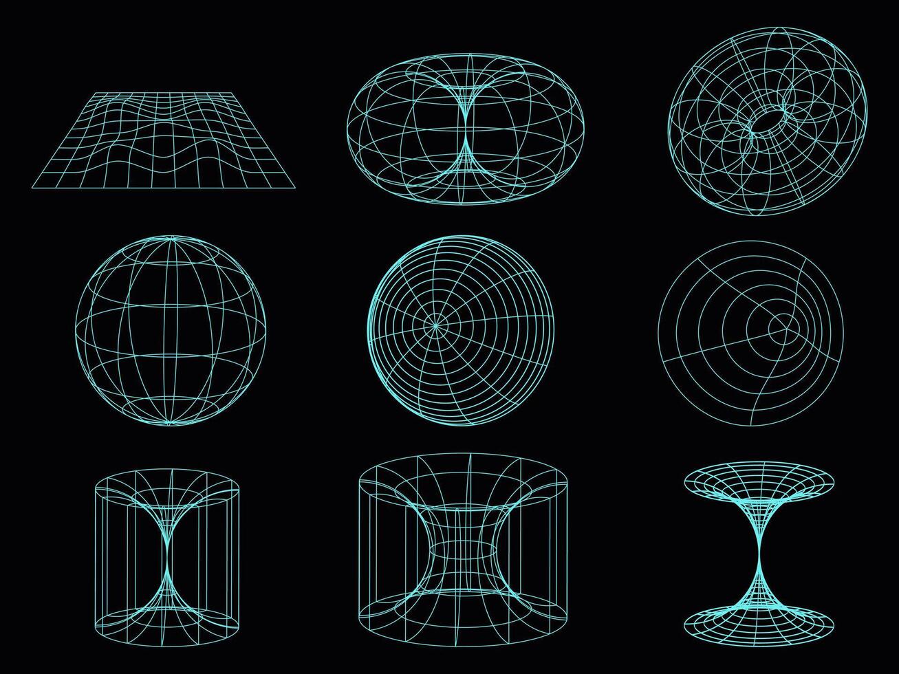 Collection of modern abstract of retro-futuristic design 3d elements. vector